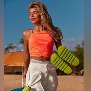 Women's Free People FP Movement Shirr Enough Tank‎ Top Size Small Neon Coral NEW